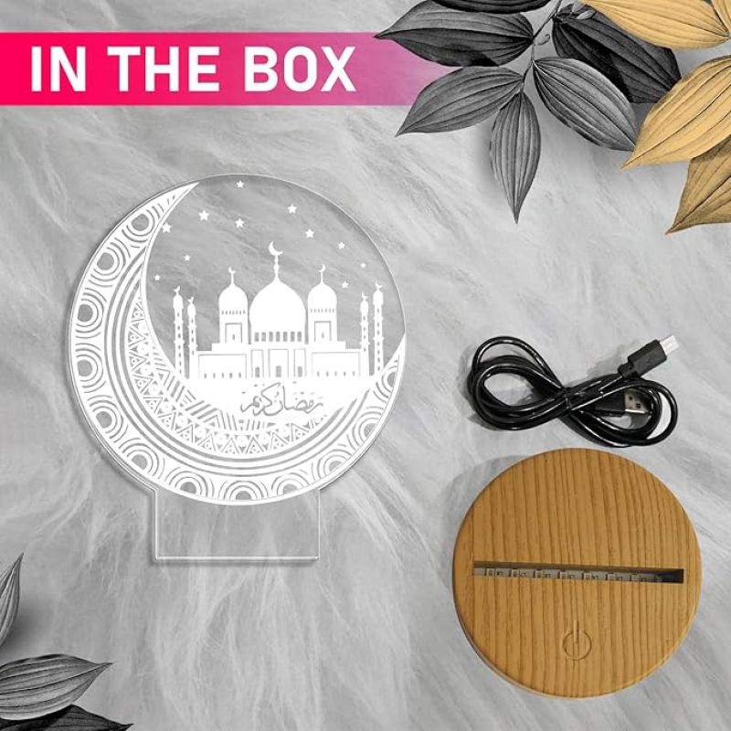 3D Illusion Taj Mahal Islamic Night Lamp with Multicolored Light Gift for Family Friend Relative Gift for Eid Mubarak