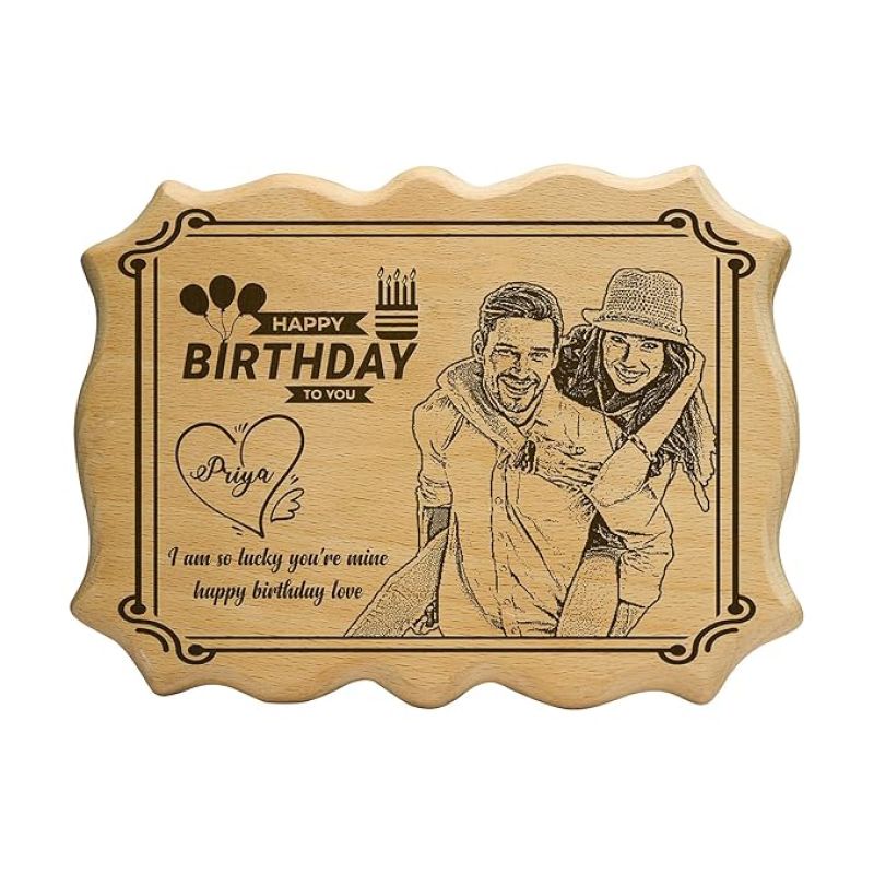 Happy Birthday Engraved Wooden Plaque Customized Photo, Messages & Name Birthday Gift For Wife, Girlfriend, Fiancee