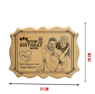 Happy Birthday Engraved Wooden Plaque Customized Photo, Messages & Name Birthday Gift For Wife, Girlfriend, Fiancee