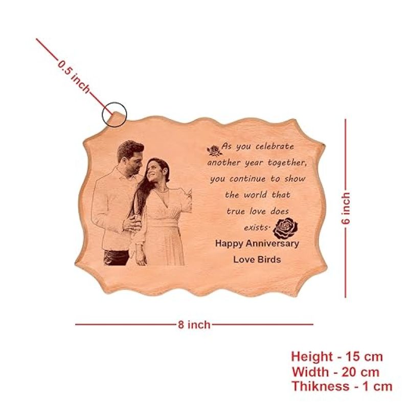 Happy Anniversary Engraved Wooden Plaque Customized Photo & Messages Anniversary Gifts for Husband, Wife