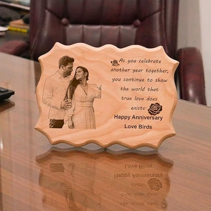 Happy Anniversary Engraved Wooden Plaque Customized Photo & Messages Anniversary Gifts for Husband, Wife