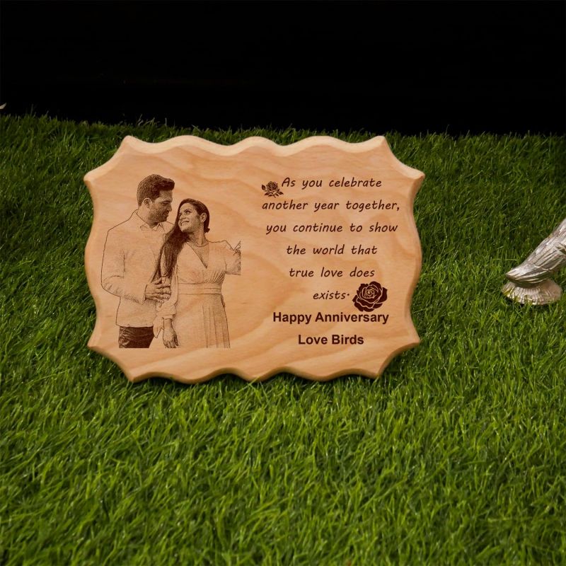 Happy Anniversary Engraved Wooden Plaque Customized Photo & Messages Anniversary Gifts for Husband, Wife