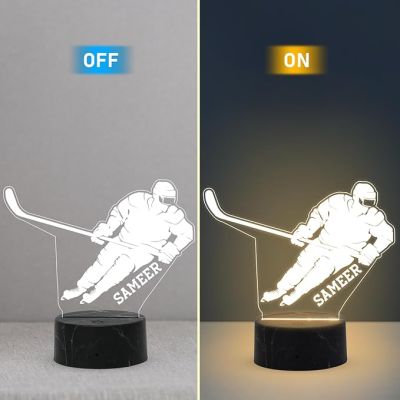 3D Illusion Hockey Night Lamp with Warm White Light Customized with Name Gift for Hockey Player, Sports Lover & Home Decoration