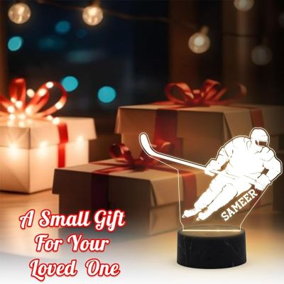 3D Illusion Hockey Night Lamp with Warm White Light Customized with Name Gift for Hockey Player, Sports Lover & Home Decoration