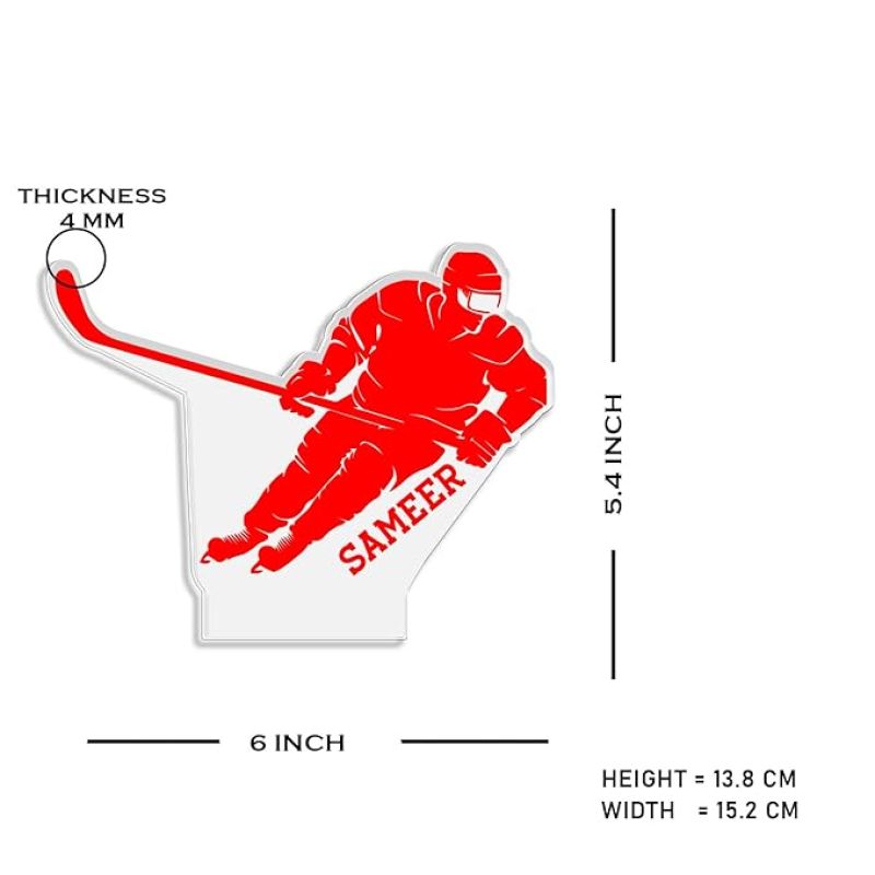 3D Illusion Hockey Night Lamp with Automatic Color Changing Light Customized with Name Gift for Hockey Player, Sports Lover & Home Decoration