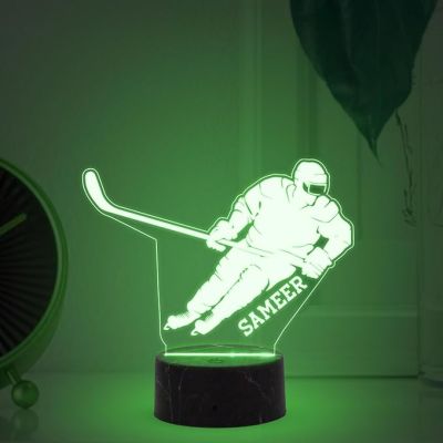 3D Illusion Hockey Night Lamp with Automatic Color Changing Light Customized with Name Gift for Hockey Player, Sports Lover & Home Decoration