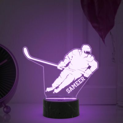 3D Illusion Hockey Night Lamp with Automatic Color Changing Light Customized with Name Gift for Hockey Player, Sports Lover & Home Decoration