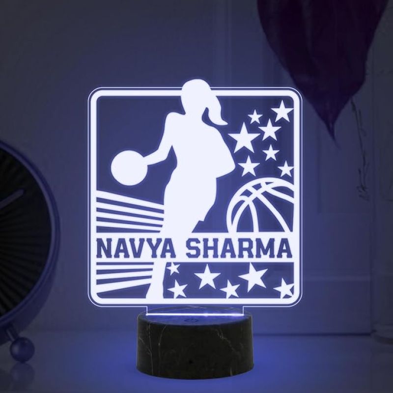 3D Illusion Basketball Girl Player Night Lamp with Automatic Color Changing Light Customized with Name Gift for Basketball Player & Lover