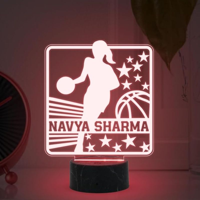 3D Illusion Basketball Girl Player Night Lamp with Automatic Color Changing Light Customized with Name Gift for Basketball Player & Lover