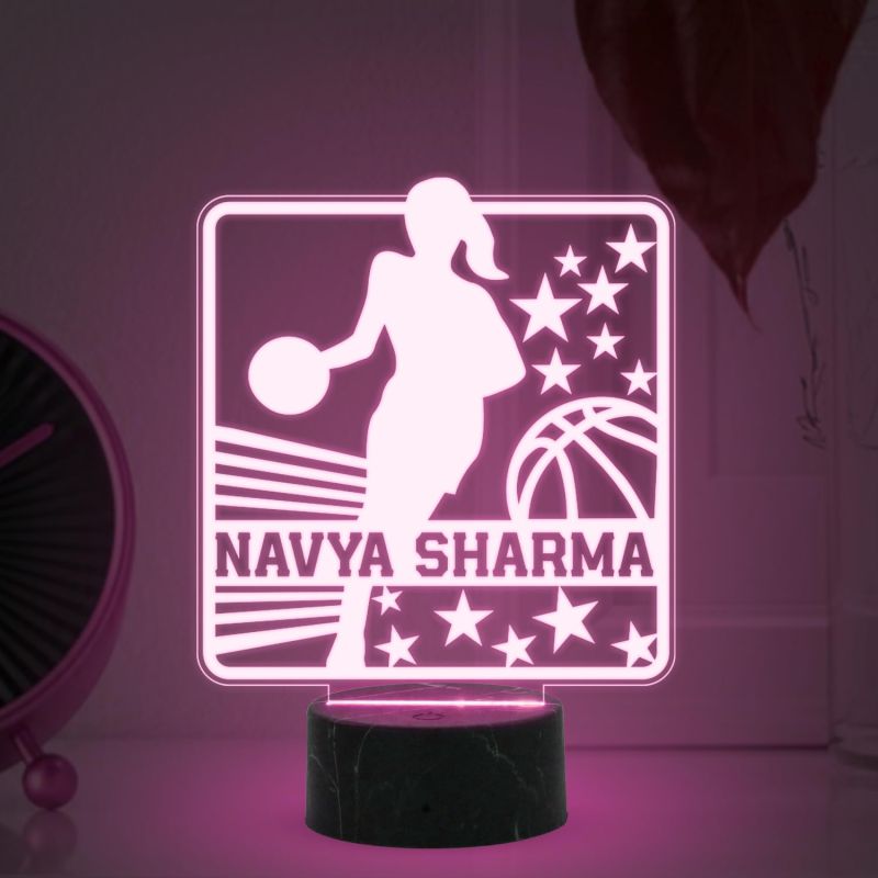 3D Illusion Basketball Girl Player Night Lamp with Automatic Color Changing Light Customized with Name Gift for Basketball Player & Lover