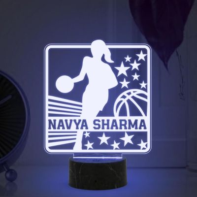 3D Illusion Basketball Girl Player Night Lamp with Automatic Color Changing Light Customized with Name Gift for Basketball Player & Lover
