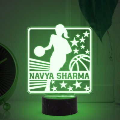3D Illusion Basketball Girl Player Night Lamp with Automatic Color Changing Light Customized with Name Gift for Basketball Player & Lover