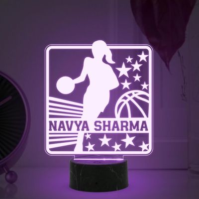 3D Illusion Basketball Girl Player Night Lamp with Automatic Color Changing Light Customized with Name Gift for Basketball Player & Lover