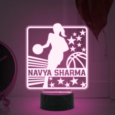 3D Illusion Basketball Girl Player Night Lamp with Automatic Color Changing Light Customized with Name Gift for Basketball Player & Lover