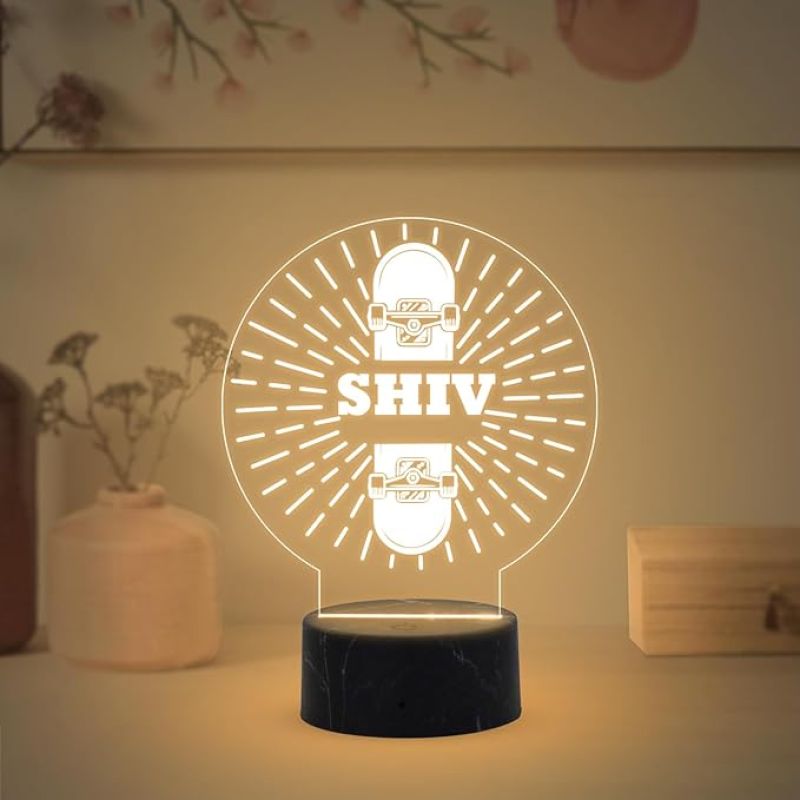 3D Illusion Skateboard Night Light Lamp with Warm White Light Customized with Name  Birthday Gifts for Kids Gift for Skateboard Player