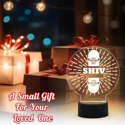3D Illusion Skateboard Night Light Lamp with Warm White Light Customized with Name  Birthday Gifts for Kids Gift for Skateboard Player