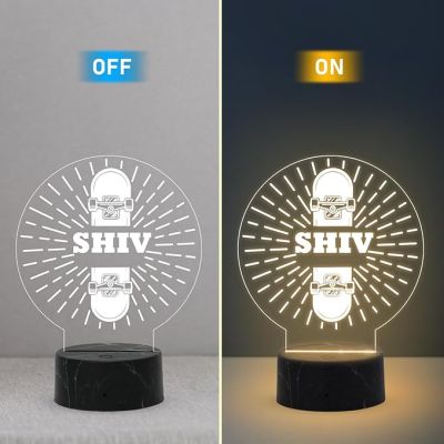 3D Illusion Skateboard Night Light Lamp with Warm White Light Customized with Name  Birthday Gifts for Kids Gift for Skateboard Player
