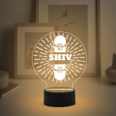 3D Illusion Skateboard Night Light Lamp with Warm White Light Customized with Name  Birthday Gifts for Kids Gift for Skateboard Player