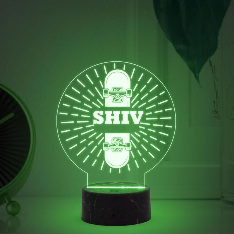 3D Illusion Skateboard Night Light Lamp with Automatic Color Changing Light Customized with Name Birthday Gifts for Kids Gift for Skateboard Player