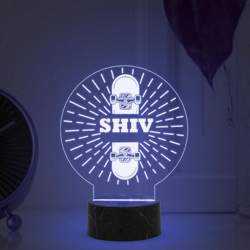 3D Illusion Skateboard Night Light Lamp with Automatic Color Changing Light Customized with Name Birthday Gifts for Kids Gift for Skateboard Player