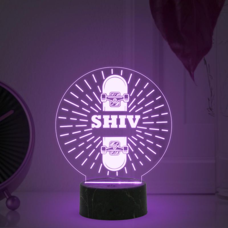 3D Illusion Skateboard Night Light Lamp with Automatic Color Changing Light Customized with Name Birthday Gifts for Kids Gift for Skateboard Player