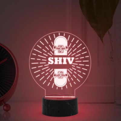 3D Illusion Skateboard Night Light Lamp with Automatic Color Changing Light Customized with Name Birthday Gifts for Kids Gift for Skateboard Player