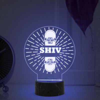 3D Illusion Skateboard Night Light Lamp with Automatic Color Changing Light Customized with Name Birthday Gifts for Kids Gift for Skateboard Player