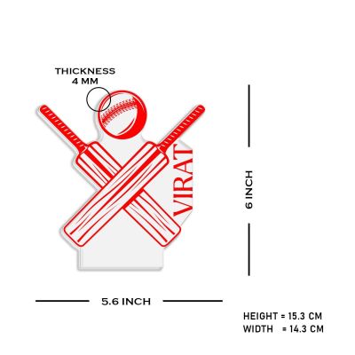 Cricket Bat Ball Night Lamp with Warm White Light Customized with Name Gift for Cricket Lover & Sports Fane