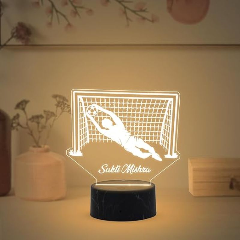 Soccer Goalkeeper Night Lamp with Warm White Light Customize with Name Gift for Sports Lover Gaming Room Decor Light