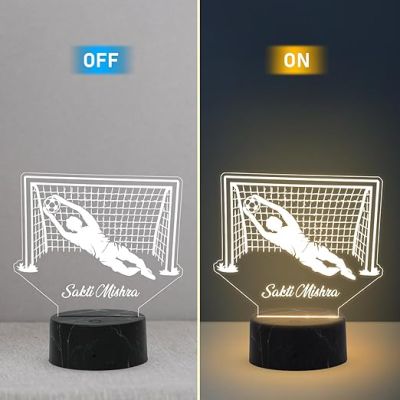 Soccer Goalkeeper Night Lamp with Warm White Light Customize with Name Gift for Sports Lover Gaming Room Decor Light