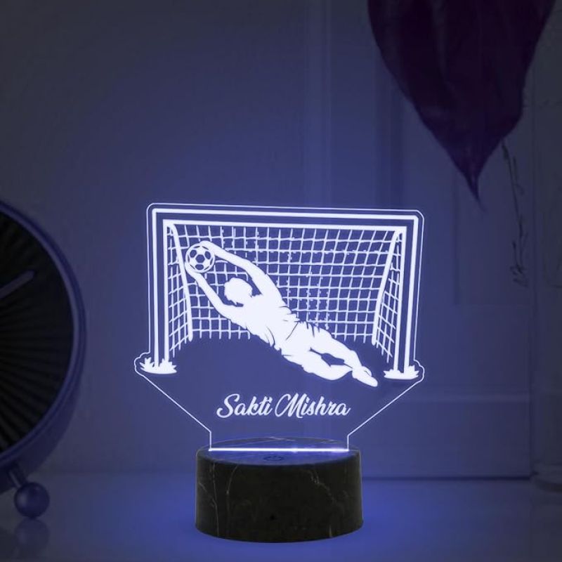 Soccer Goalkeeper Night Lamp with Automatic Color Changing Light Customize with Name Gift for Sports Lover Gaming Room Decor Light