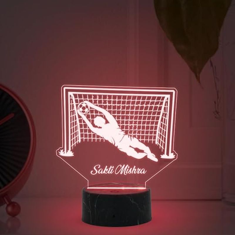 Soccer Goalkeeper Night Lamp with Automatic Color Changing Light Customize with Name Gift for Sports Lover Gaming Room Decor Light