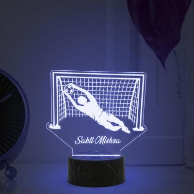 Soccer Goalkeeper Night Lamp with Automatic Color Changing Light Customize with Name Gift for Sports Lover Gaming Room Decor Light