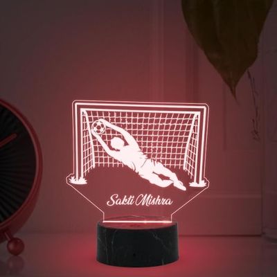 Soccer Goalkeeper Night Lamp with Automatic Color Changing Light Customize with Name Gift for Sports Lover Gaming Room Decor Light