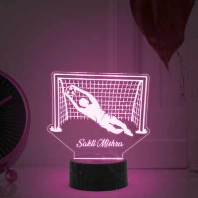 Soccer Goalkeeper Night Lamp with Automatic Color Changing Light Customize with Name Gift for Sports Lover Gaming Room Decor Light