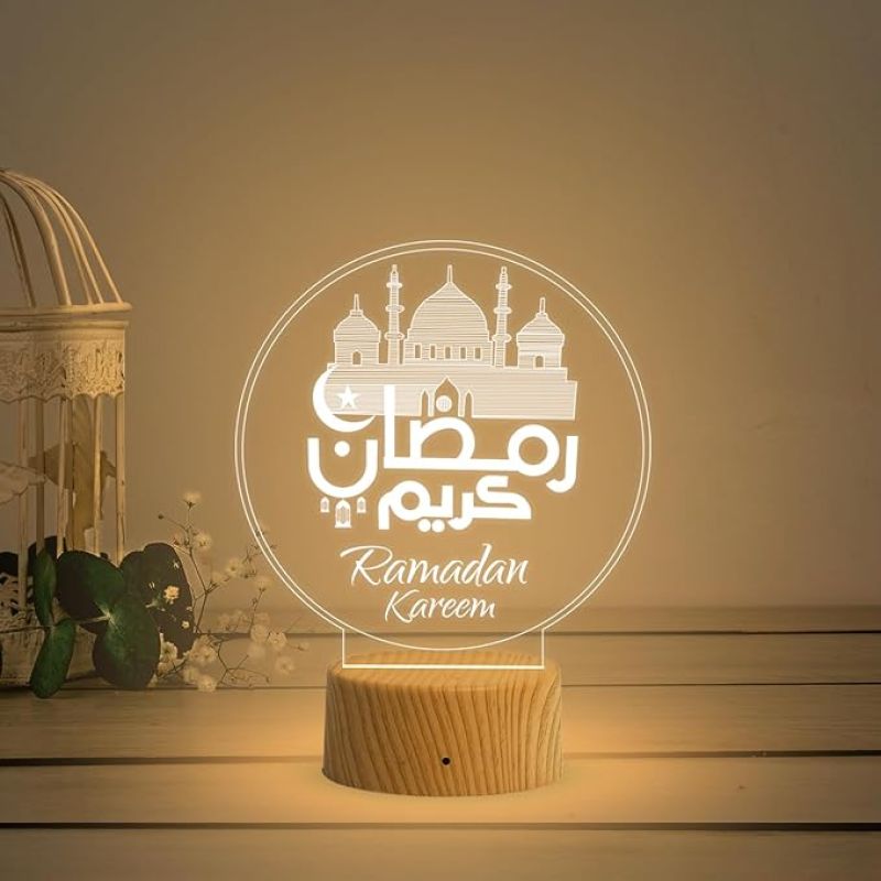 3D Illusion Ramadan Kareem Night Lamp with Warm White Light Gift for Ramadan Kareem Gift for Eid Mubarak & Festival Home Decor