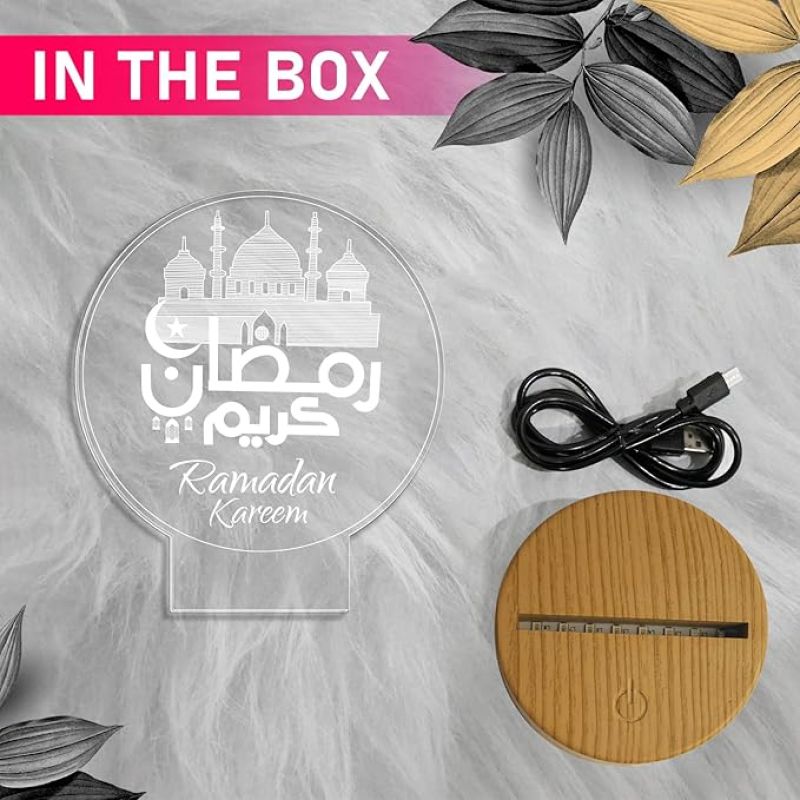 3D Illusion Ramadan Kareem Night Lamp with Warm White Light Gift for Ramadan Kareem Gift for Eid Mubarak & Festival Home Decor