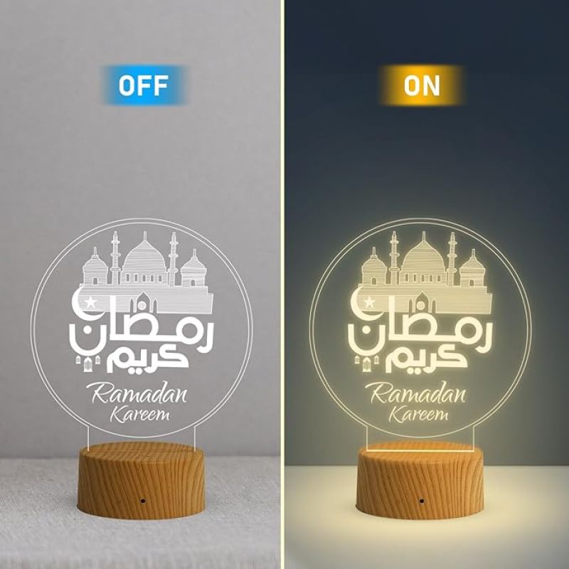 3D Illusion Ramadan Kareem Night Lamp with Warm White Light Gift for Ramadan Kareem Gift for Eid Mubarak & Festival Home Decor
