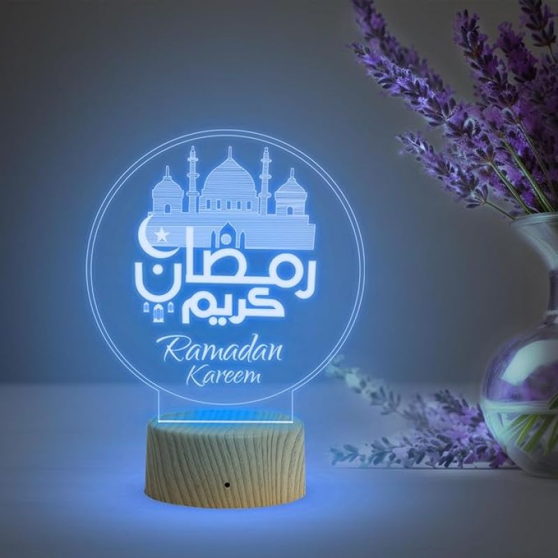 3D Illusion Ramadan Kareem Night Lamp with Multicolored Light Gift for Ramadan Kareem Gift for Eid Mubarak & Festival Home Decor