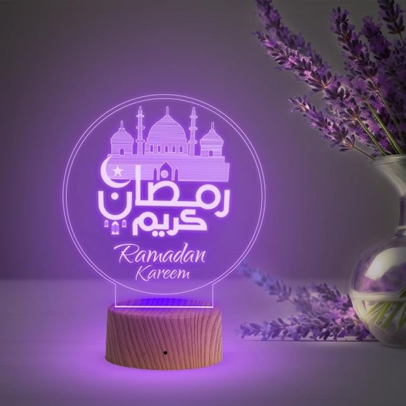 3D Illusion Ramadan Kareem Night Lamp with Multicolored Light Gift for Ramadan Kareem Gift for Eid Mubarak & Festival Home Decor