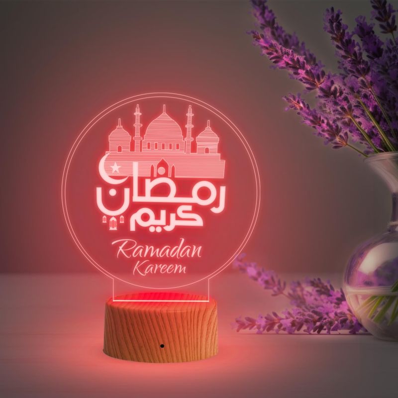 3D Illusion Ramadan Kareem Night Lamp with Multicolored Light Gift for Ramadan Kareem Gift for Eid Mubarak & Festival Home Decor
