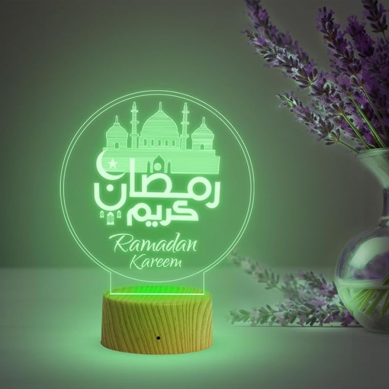 3D Illusion Ramadan Kareem Night Lamp with Multicolored Light Gift for Ramadan Kareem Gift for Eid Mubarak & Festival Home Decor