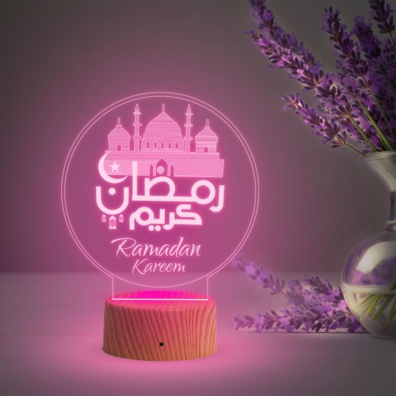 3D Illusion Ramadan Kareem Night Lamp with Multicolored Light Gift for Ramadan Kareem Gift for Eid Mubarak & Festival Home Decor