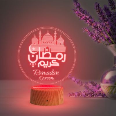 3D Illusion Ramadan Kareem Night Lamp with Multicolored Light Gift for Ramadan Kareem Gift for Eid Mubarak & Festival Home Decor