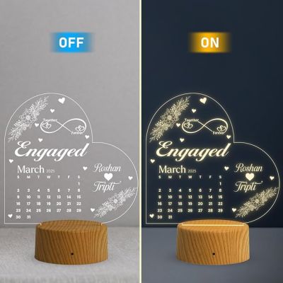 Engaged Couple Night Lamp with Warm White Light Customized Name & Date Gift for Friend, Brother, Sister, Jiju Engagement Gift for fiancée