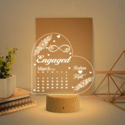 Engaged Couple Night Lamp with Warm White Light Customized Name & Date Gift for Friend, Brother, Sister, Jiju Engagement Gift for fiancée