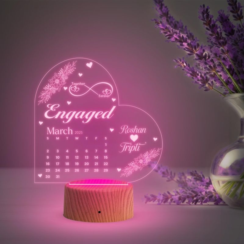 Engaged Couple Night Lamp with Automatic Color Changing Light Customized Name & Date Gift for Friend, Brother, Sister, Jiju Engagement Gift for fiancée
