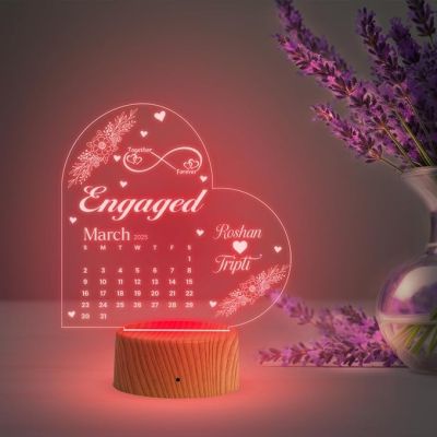 Engaged Couple Night Lamp with Automatic Color Changing Light Customized Name & Date Gift for Friend, Brother, Sister, Jiju Engagement Gift for fiancée