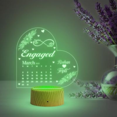 Engaged Couple Night Lamp with Automatic Color Changing Light Customized Name & Date Gift for Friend, Brother, Sister, Jiju Engagement Gift for fiancée