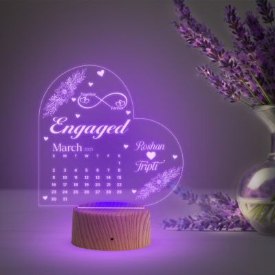 Engaged Couple Night Lamp with Automatic Color Changing Light Customized Name & Date Gift for Friend, Brother, Sister, Jiju Engagement Gift for fiancée